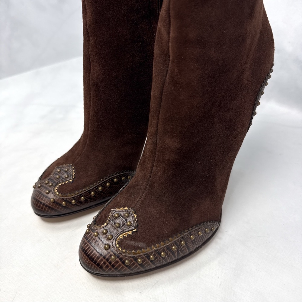 NEW Giuseppe Zanotti Vicini Vintage Y2K Suede Western Studded Heeled Ankle Boots - Picture 5 of 15
